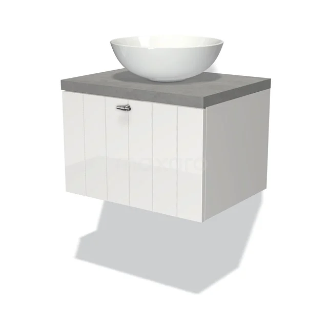 White hanging bathroom unit with grey Basin worktop and round vanity basin, made of wood, ideal for modern bathrooms.