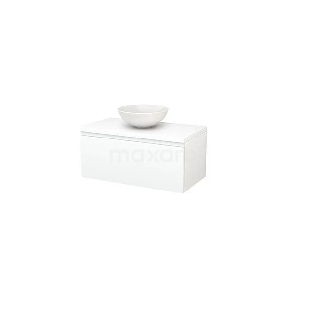 Modulo+ Plato Badkamermeubel voor waskom | 90 cm Mat wit Greeploos front Mat wit blad 1 lade BMK001312