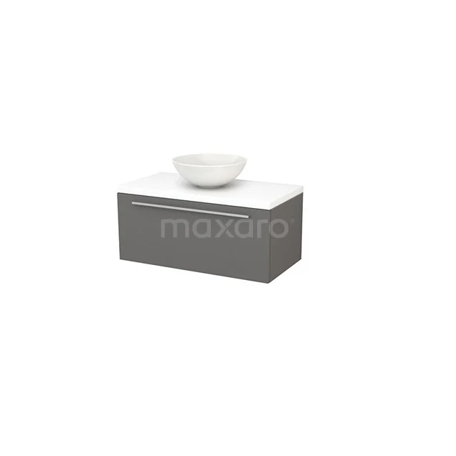 Modulo+ Plato Badkamermeubel voor waskom | 90 cm Basalt Vlak front Mat wit blad 1 lade BMK001318