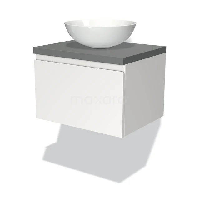 Modulo Plato Vanity units for countertop basin | 60 cm Matte white Handle-less front Mid grey worktop 1 drawer BMK11-00602