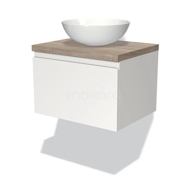 Modulo Plato Vanity units for countertop basin | 60 cm Matte white Handle-less front Oak worktop 1 drawer BMK11-00614