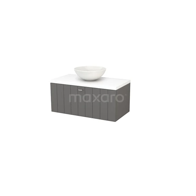 Modulo+ Plato Badkamermeubel voor waskom | 90 cm Basalt Lamel front Mat wit blad 1 lade BMK001321