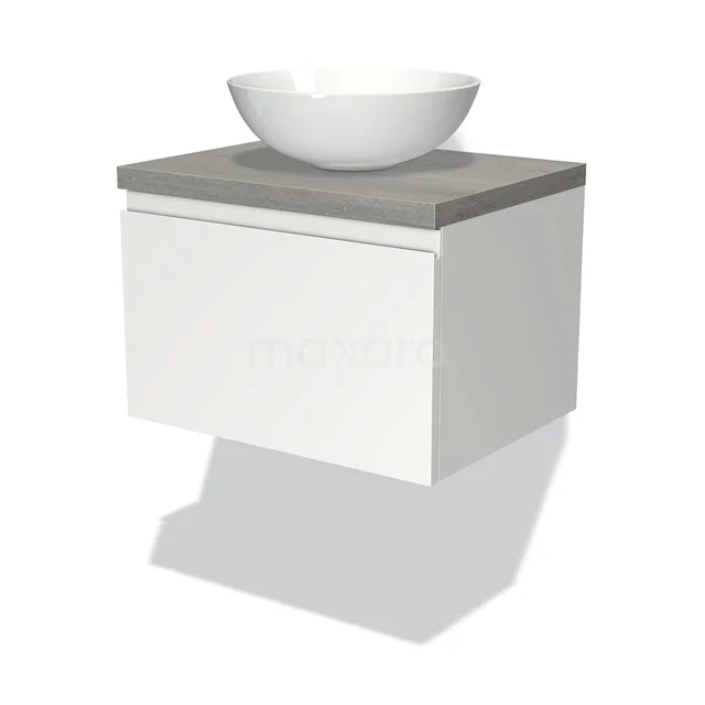 Modulo Plato Vanity units for countertop basin | 60 cm Matte white Handle-less front Grey oak worktop 1 drawer BMK11-00629
