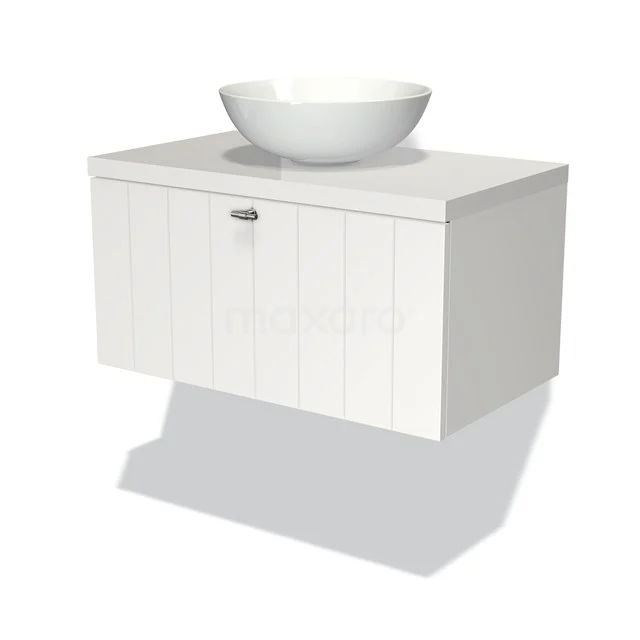 White wooden bathroom unit with vertical stripes and round vanity units for countertop wash basin, wall mount for a modern and stylish bathroom.