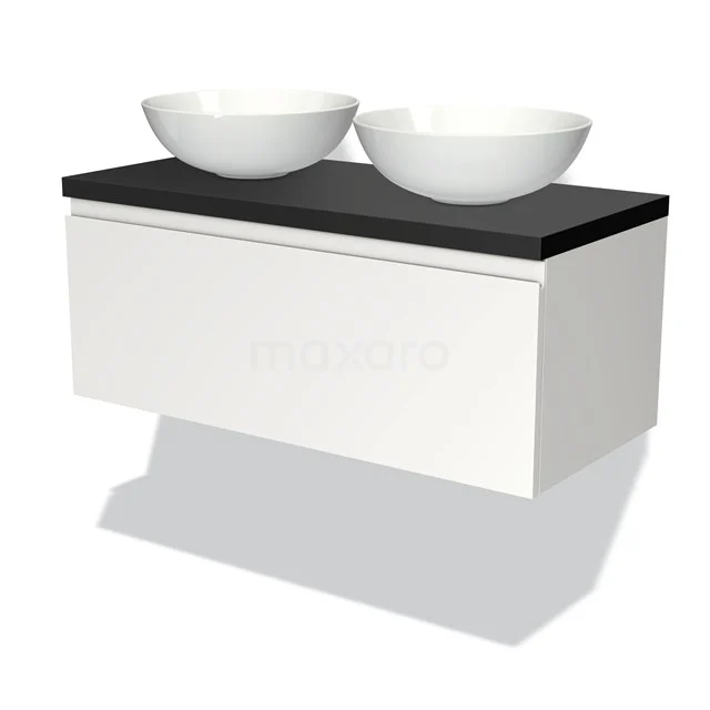 Modulo Plato Vanity units for countertop basin | 100 cm Matte white Handle-less front Matte black worktop 1 drawer BMK11-00677