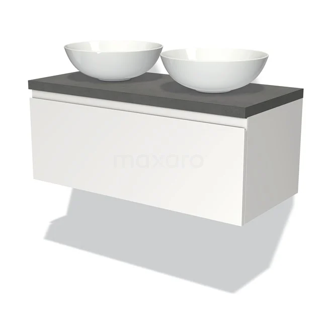 Modulo Plato Vanity units for countertop basin | 100 cm Matte white Handle-less front Dark grey concrete worktop 1 drawer BMK11-00713