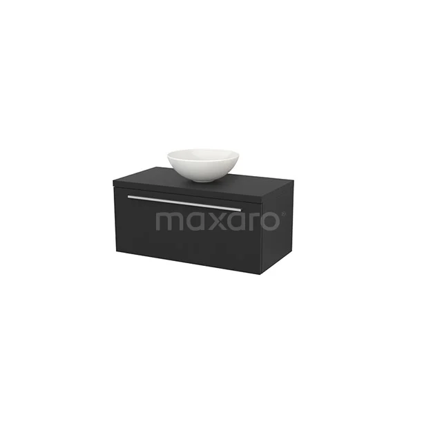Modulo+ Plato Badkamermeubel voor waskom | 90 cm Carbon Vlak front Carbon blad 1 lade BMK001332