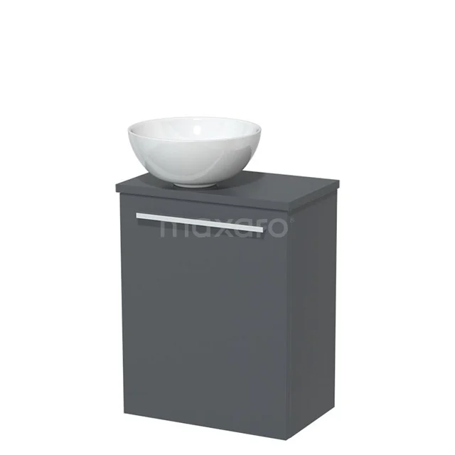 Toiletmeubel met waskom | 41 cm Donkergrijs Vlak front Hoogglans wit Keramiek waskom Donkergrijs blad TMK10-04964