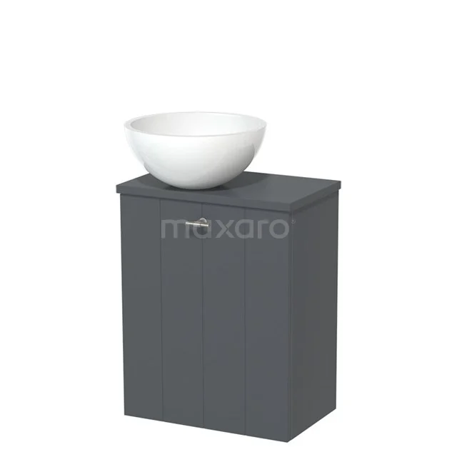 Toiletmeubel met waskom | 41 cm Donkergrijs Lamel front Hoogglans wit Mineraalmarmer waskom Donkergrijs blad TMK10-00226
