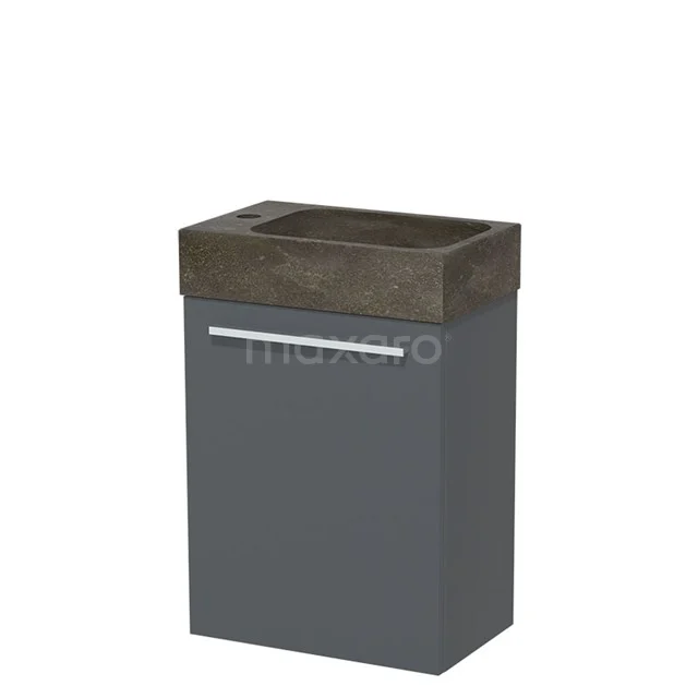 Grauer Badschrank mit Waschbecken, Betonlook Aufsatzwaschbecken, kompaktes Design, ideal für moderne Bäder.