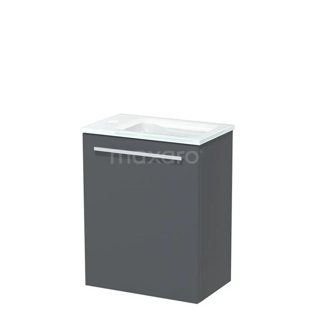 Modulo Pico WC-Möbel mit Waschbecken | 40 cm Dunkelgrau Front aus glattem Glas TMW10-00196 Grau Waschtisch mit glänzend weißem Waschbecken, modernes Design, ideal für kompakte Bäder, ausgestattet mit verchromtem Haltegriff.