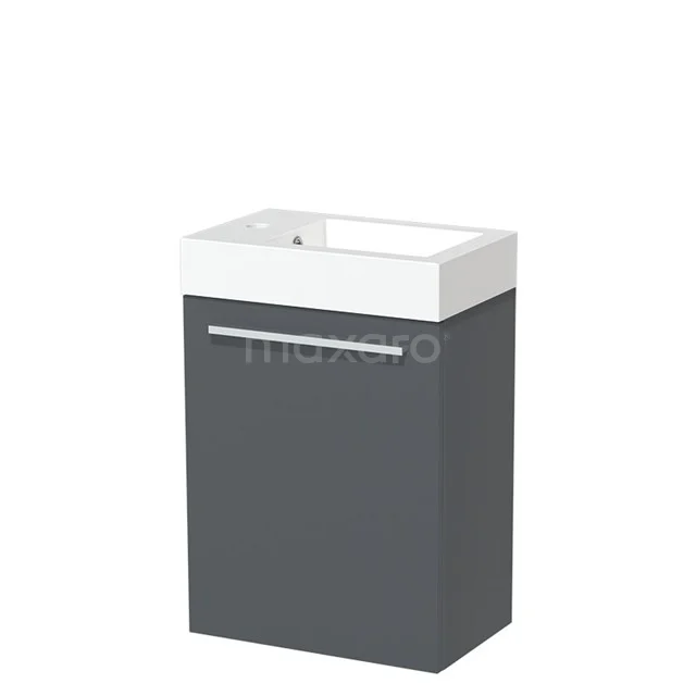 Modulo Pico WC-Möbel mit Waschbecken | 40 cm Dunkelgrau Front glatter Mineralguss TMW10-00197 Kompakter grauer Badschrank mit integrierter weißer Waschbecken, schlankem Design und metallischem Haltegriff. Perfekt für kleine Bäder.
