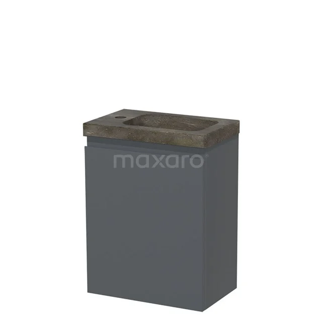 Kompakte graue Badmöbelset mit Betonlook Waschbecken, perfekt für einen modernen Badezimmerstil.