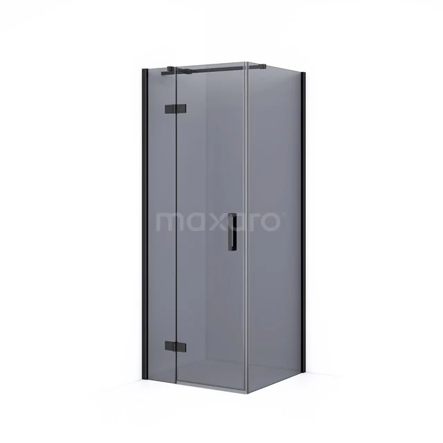 Rectangular shower enclosure with matte black details, frosted glass door and sleek design; ideal for a modern bathroom.