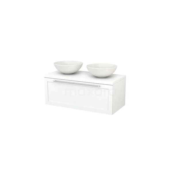 White bathroom unit with double vanity units for countertop wash basins, minimalist design, perfect for modern bathrooms.