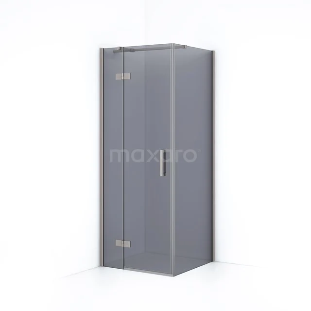 Duschkabine Diamant 80x80cm Rauchglas Sicherheitsglas Gebürsteter Edelstahl CDB213508311BR Graue Eck-Duschkabine mit Glastür, schlankem Design und metallischem Haltegriff, ideal für eine moderne Badezimmergestaltung.