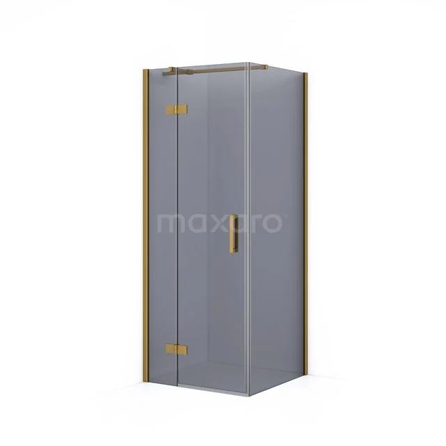 Grey shower enclosure with frosted glass doors, gold-coloured hinges and Handle, ideal addition to the modern bathroom.