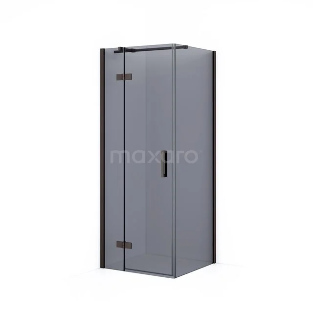 Compacte zwarte douchecabine met helder glas, ideaal voor moderne badkamers, inclusief stijlvolle handgreep.