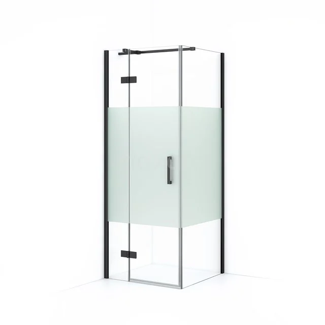 Diamond Shower enclosure | 80x80 cm Black chrome Clear with matt strip Pivot door Square CDB213508313BCN