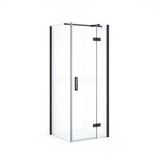 Glasene Duschkabine mit schwarzen Profilen, moderne Eckaufstellung, ideal für ein stilvolles Badezimmer-Upgrade.