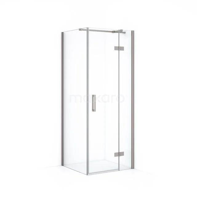 Diamond Shower cabin | 80x70 cm Stainless steel Clear glass Pivot door Rectangle CDB223507310BR Glass shower enclosure with metal profiles, square design, ideal for modern bathrooms.