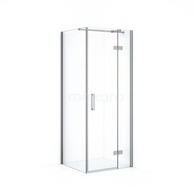 Shower enclosure with aluminium profiles, corner model, completely transparent; modern bathroom design with clean lines.