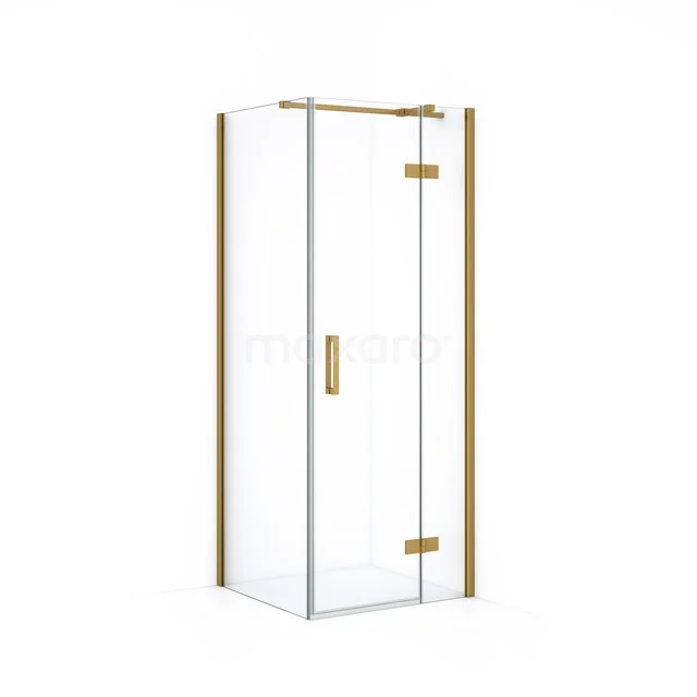 Glas Duschkabine mit goldfarbenem Rahmen, rechteckige Form, stilvolles Design, ideal für ein modernes Badezimmer.