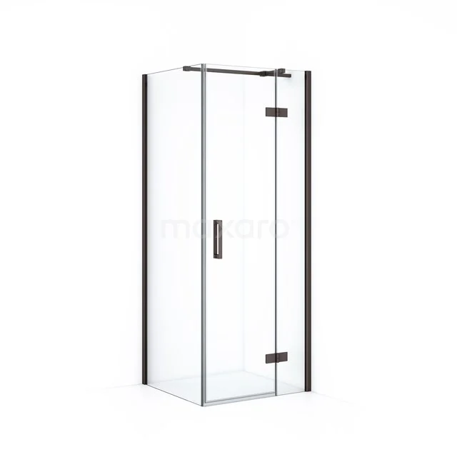 Diamond Shower cabin | 80x70 cm Black metal Clear glass Pivot door Rectangle CDB223507310ZMN Glass shower enclosure with black metal accents, minimalist design, ideal for modern bathrooms.