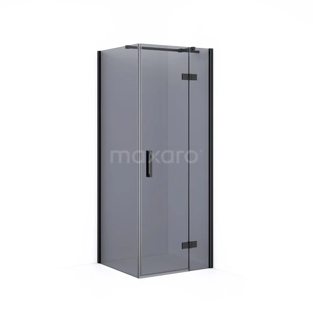 Shower enclosure square with matt black frame, clear glass and pivot door, ideal for a modern bathroom.