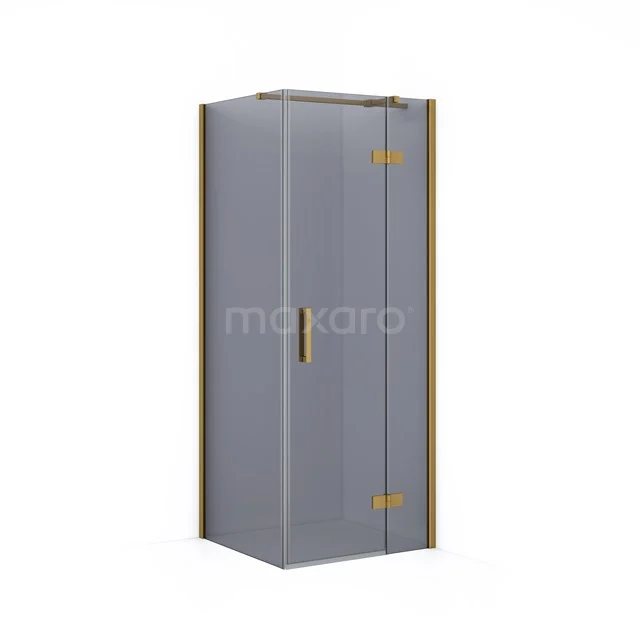 Grey shower enclosure with gold accents and glass doors, perfect for a modern bathroom design.