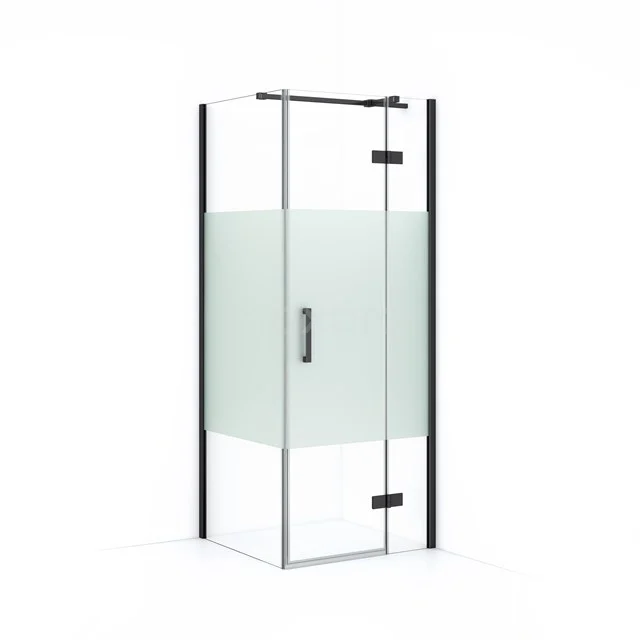 Diamond Shower enclosure | 80x80 cm Black chrome Clear with matt strip Pivot door Square CDB223508313BCN