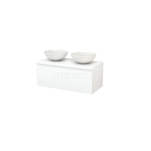 Modulo+ Plato Badkamermeubel voor waskom | 100 cm Mat wit Greeploos front Mat wit blad 1 lade BMK001402
