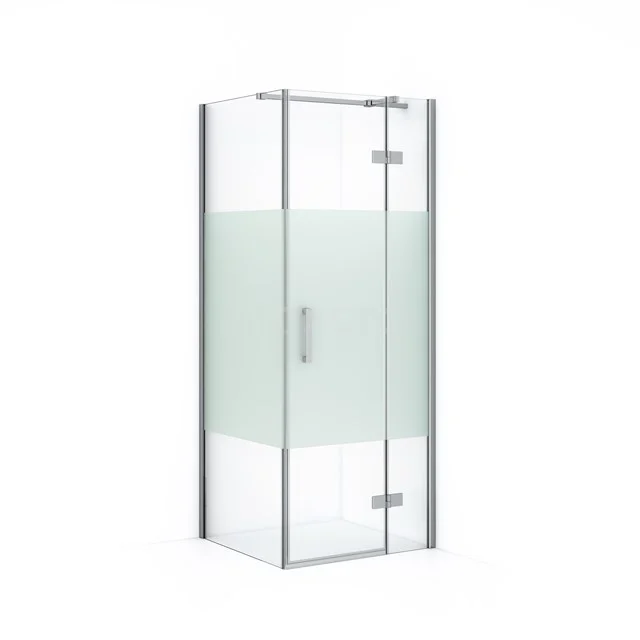 Shower enclosure with frosted glass in modern design, with chrome profiles; perfect for a stylish bathroom.