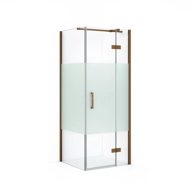 Glas Duschkabine mit Mattglas und Messingdetails, kompaktes Design, perfekt für ein modernes Badezimmer.