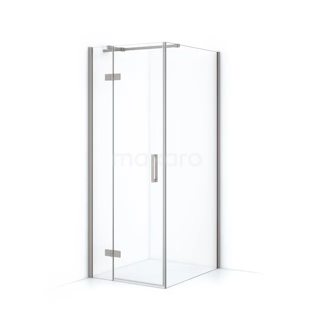 Diamond Shower cabin | 90x80 cm Stainless steel Clear glass Pivot door Rectangle CDB213509310BR Modern glass shower enclosure with corner step, chrome hinges and minimalist design for a stylish bathroom.