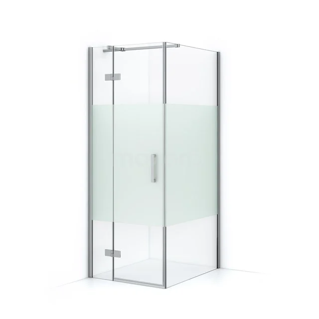 Corner shower cabin with clear and frosted glass, aluminium profiles, ideal for modern bathrooms.