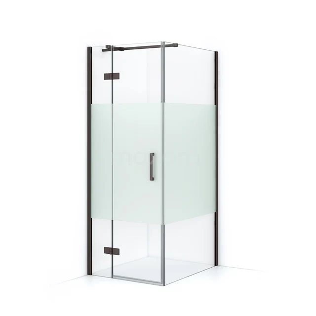 Duschkabine mit mattglas und schwarzen Metallprofilen. Platzsparendes Design, ideal für moderne Bäder.