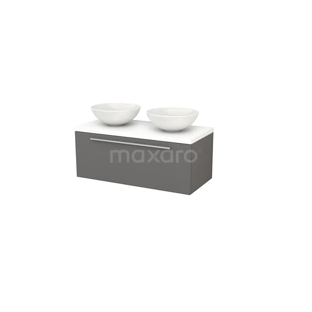 Modulo+ Plato Badkamermeubel voor waskom | 100 cm Basalt Vlak front Mat wit blad 1 lade BMK001408