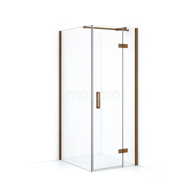 Diamond Shower cabin | 100x80 cm Copper Clear glass Pivot door Rectangle CDB223510310KP Shower enclosure corner entry, Glass with brass details, Black frame, luxurious look, ideal for modern bathrooms.