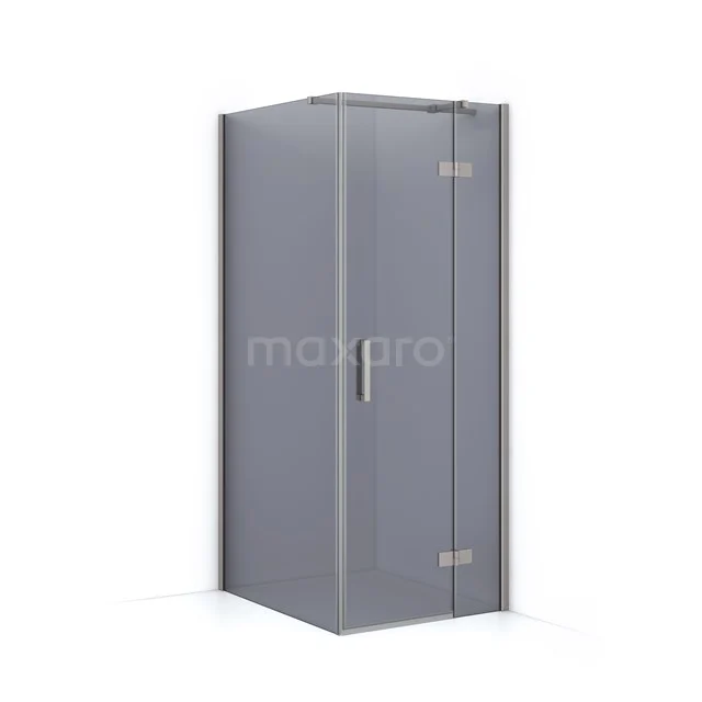 Diamond Shower cabin | 90x80 cm Stainless steel Smoke glass Pivot door Rectangle CDB223509311BR Grey corner shower cabin with glass pivot door, metal handle and sleek design, ideal for modern bathrooms.