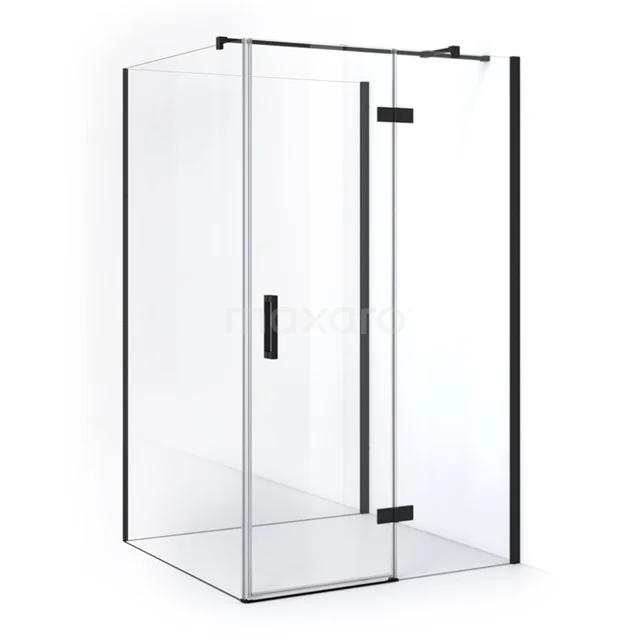 Pearl Shower enclosure | 120x100 cm Matte black Clear glass Pivot door Rectangle CPHV-121066320M Shower enclosure with black frame, clear glass and hinged door, modern design, ideal for a stylish bathroom.