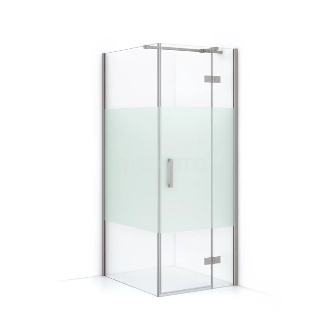 Corner shower cabin with frosted glass and silver profiles, ideal for a modern bathroom.