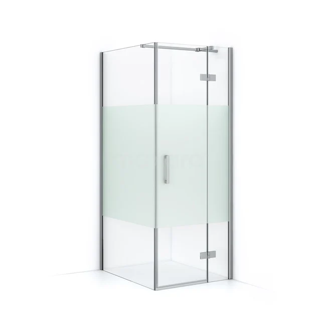 Eck-Duschkabine mit satiniertem Glas, Aluminiumprofilen und Drehtür, ideal für moderne Badezimmergestaltung.