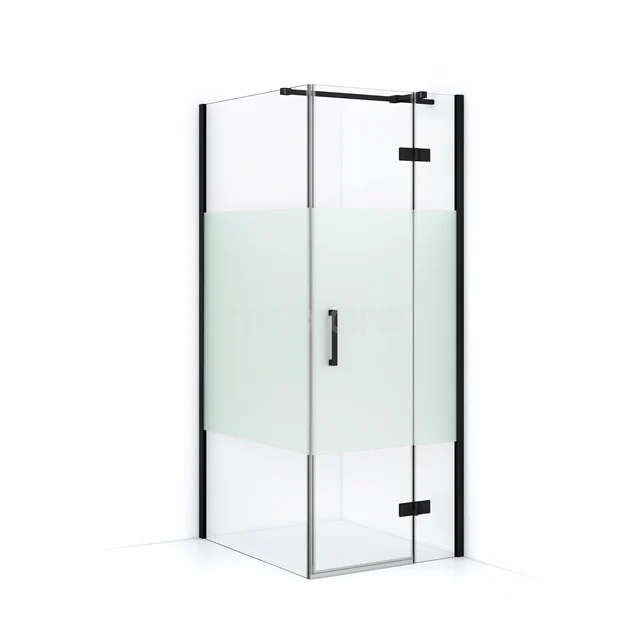 Diamond Shower cabin | 100x80 cm Matte black Clear with matt strip Pivot door Rectangle CDB223510313MB Corner shower cabin with frosted glass, black frame and clean lines, ideal for modern bathrooms.