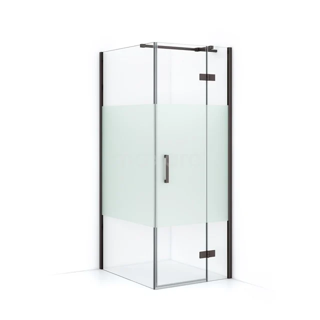 Corner shower cabin made of glass with matte white privacy panel, aluminium frame and pivot door. Perfect for modern bathrooms.