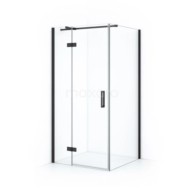 Diamond Shower enclosure | 100x90 cm Black chrome Clear glass Pivot door Rectangle CDB214609310BC Glass shower enclosure with black metal details, sleek design and angular shape, ideal for modern bathroom design.