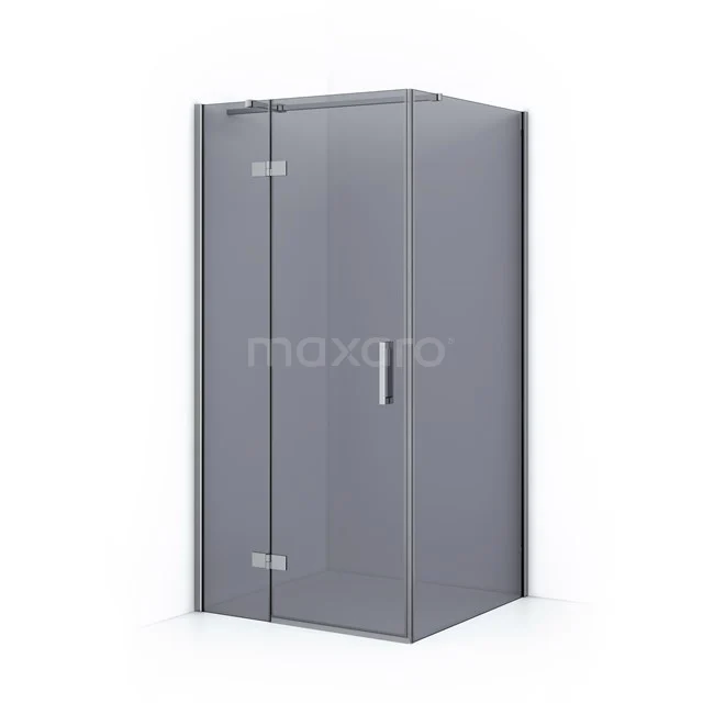 Grey shower enclosure with glass doors and chrome handle, stylish solution for a modern bathroom.