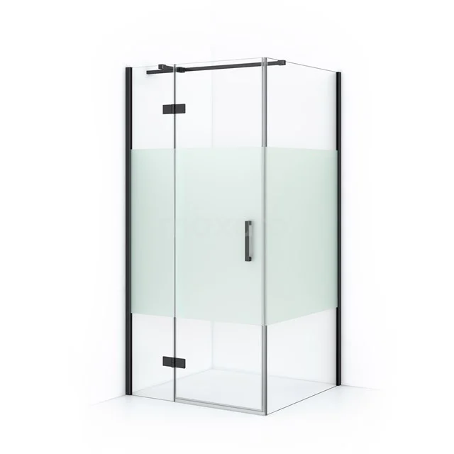 Diamond Shower enclosure | 90x90 cm Black chrome Clear with matt strip Pivot door Square CDB213609313BCN