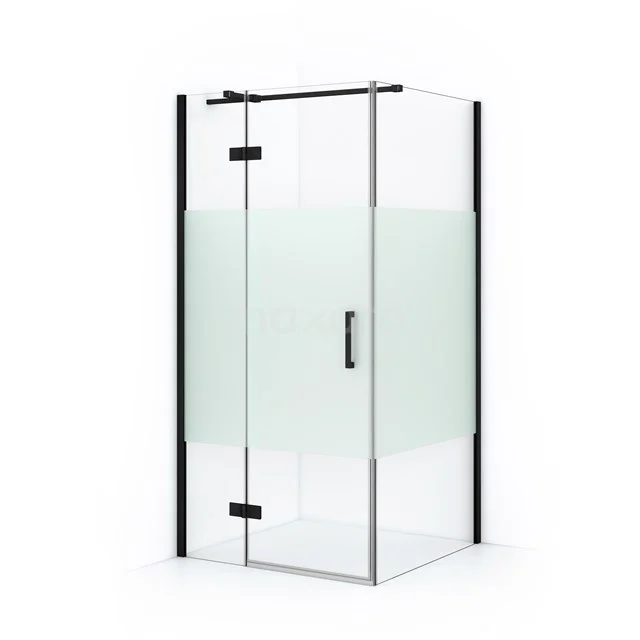 Duschkabine Diamond 100x100cm aus klarem Sicherheitsglas mit Mattstreifen Matt Schwarz CDB214610313MB Eck-Duschkabine mit satiniertem Glas, schwarzen Metallelementen, modernem Design, ideal für ein stilvolles Badezimmer-Upgrade.