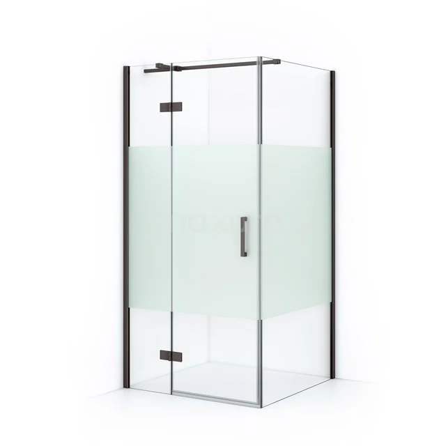 Diamond Douchecabine | 90x90 cm Zwart metaal Helder met matte strook Draaideur Vierkant CDB214509313ZM